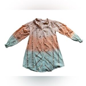 Miss June Paris Boho Ombré Tunic Metallic Stripe Cotton Balloon Sleeve One Size